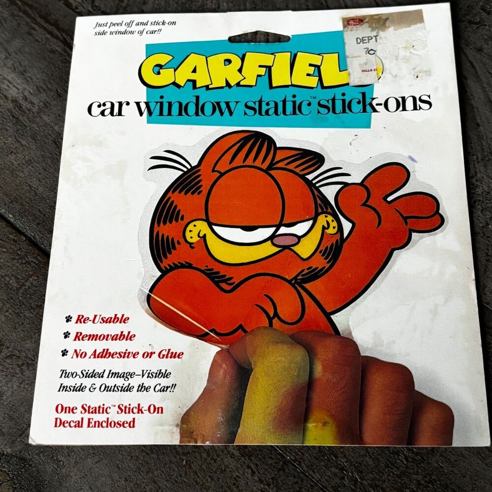 Vintage Garfield Waving Car Window Static Stick-On Decal Double Sided Icon